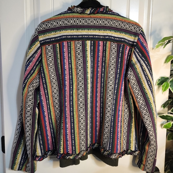 Chicos Rainbow Embroidered Boho Patchwork Style Jacket Chico's Size 2 US size - Picture 6 of 16